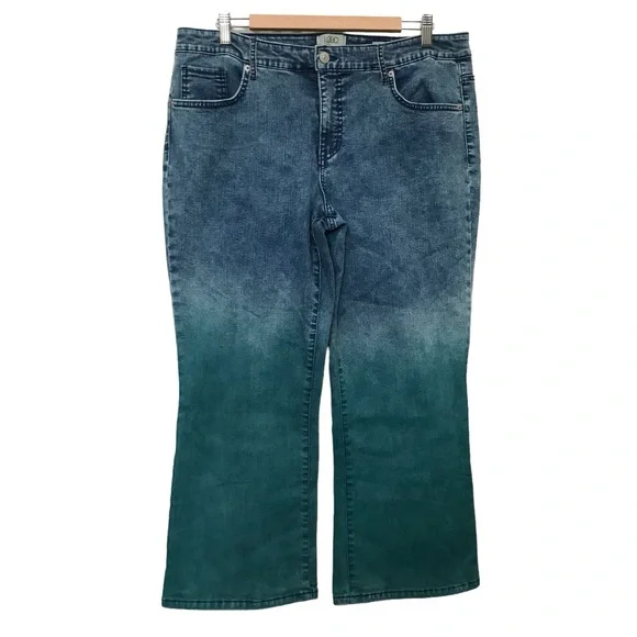 LOGO Lori Goldstein Tie Dye Ombre Green Blue Jeans Mid Rise Crop Kick size 16 - Picture 2 of 9